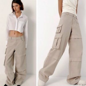 Zara tan wide leg cargo pants